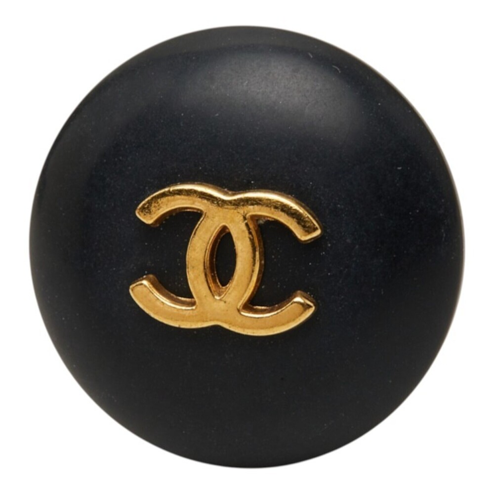 Chanel Coco Mark Vintage Round Earring (Single Only) 95A Gold Black Plated Pl...